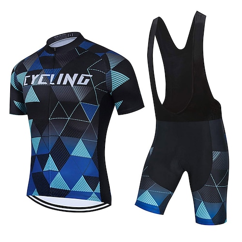 

21Grams Men's Cycling Jersey with Bib Shorts Short Sleeve Mountain Bike MTB Road Bike Cycling Blue Bike Clothing Suit 3D Pad Breathable Quick Dry Moisture Wicking Back Pocket Polyester Spandex Sports