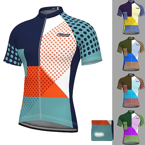 

21Grams Men's Cycling Jersey Short Sleeve Bike Jersey Top with 3 Rear Pockets Mountain Bike MTB Road Bike Cycling Breathable Quick Dry Moisture Wicking Soft Purple Yellow Sky Blue Polka Dot Polyester
