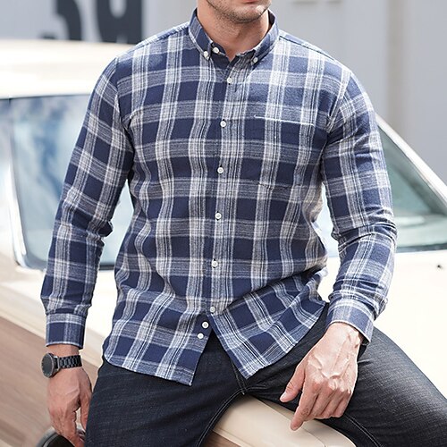 

Men's Shirt Tartan Turndown Street Casual Button-Down Long Sleeve Tops Fashion Breathable Comfortable Black / Red Blue Khaki Summer Shirts