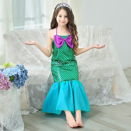 

Girls ' Vestido de Aleta Sin Mangas Manga Larga Sirena Gráfico impreso en 3D Vestidos Estilo lindo Disfraz Asimétrico Algodón Vestido Verano Niños Rendimiento Festivos Ajuste regular Frunce Destello