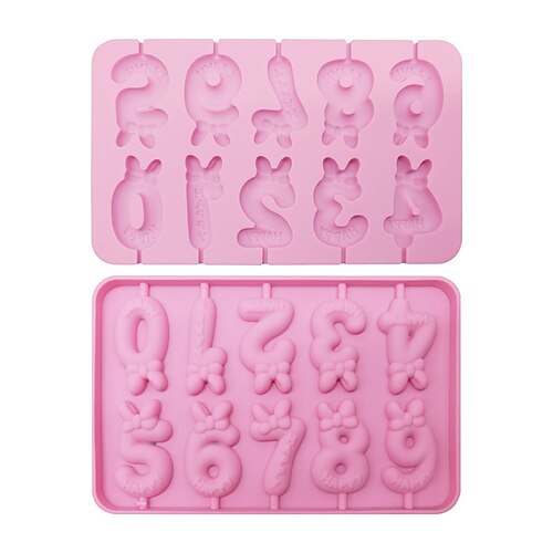 

0-9 Number Lollipop Silicone Mould Bow Top Hat Chocolate Cheese Stick Mould DIY Handmade Candle Mould