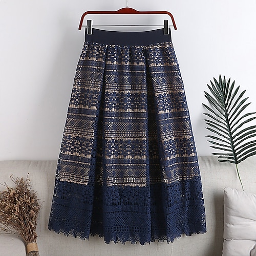 

Women's Skirt Midi Polyester Black Blue Beige Skirts Summer Lace Fashion Casual Daily Weekend One-Size