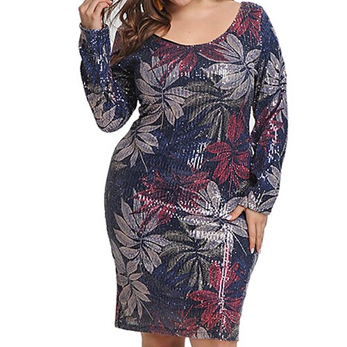 

Women's Plus Size Casual Dress Leaf Crew Neck Print Long Sleeve Winter Fall Casual Sequins Maxi long Dress Daily Holiday Dress