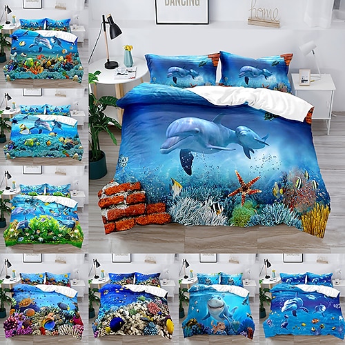 

Marine Life Duvet Cover Set Quilt Bedding Sets Comforter Cover,Queen/King Size/Twin/Single(1 Duvet Cover, 1 Or 2 Pillowcases Shams),3D Digital Print