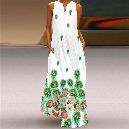 

Women's Long Dress Maxi Dress Green Black Blue Sleeveless Floral Pocket Spring Summer V Neck Modern 2022 S M L XL XXL 3XL 4XL 5XL