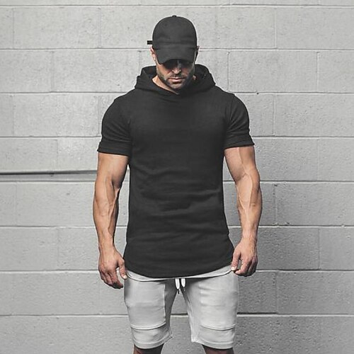 

Per uomo maglietta Liscio Con cappuccio Informale Per eventi Manica corta Abbigliamento Cotone Sportivo Di tendenza Leggero Muscolo