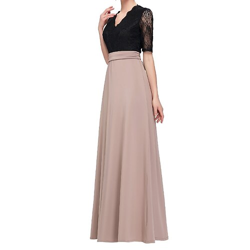 

Women's Party Dress Corset Dress Lace Dress Long Dress Maxi Dress Black Half Sleeve Color Block Lace Fall Spring Autumn V Neck Modern Party Loose Fit 2022 S M L XL