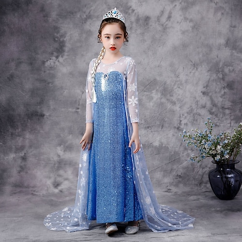 

Princess Elsa Cosplay Costume Flower Girl Dress Vacation Dress Girls' Movie Cosplay Cute Light Blue Dress Children's Day New Year Masquerade Organza