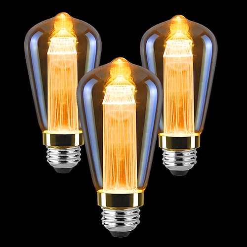 

3PCS ST64 Vintage Edison LED Light guide Light Bulbs 3W 220V 110V E26/E27 Base Warm White 2200K Replacement Bulbs for Wall Sconces Lights Pendant Light Amber Warm & Squirrel Cage