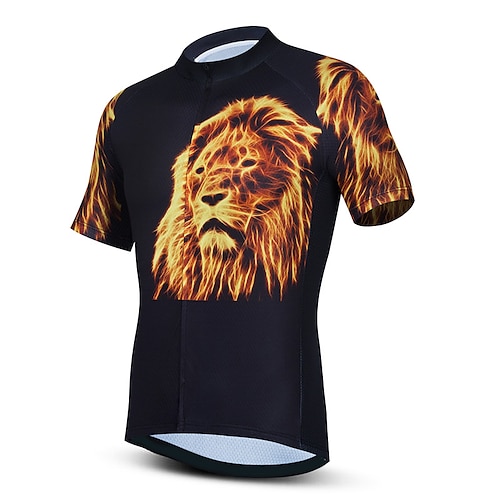 

21Grams Men's Cycling Jersey Short Sleeve Bike Top with 3 Rear Pockets Mountain Bike MTB Road Bike Cycling Breathable Quick Dry Moisture Wicking Reflective Strips Black Lion Polyester Spandex Sports