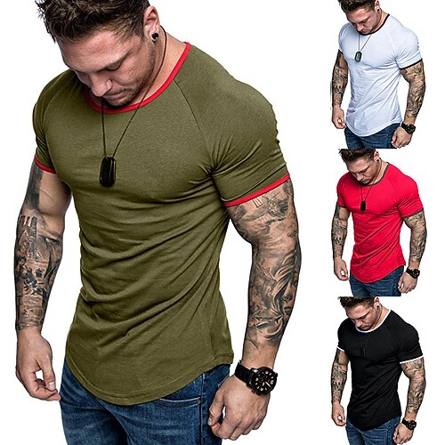 

Men's T shirt Solid Color Round Neck Casual Daily Patchwork Short Sleeve Tops Basic Casual / Summer