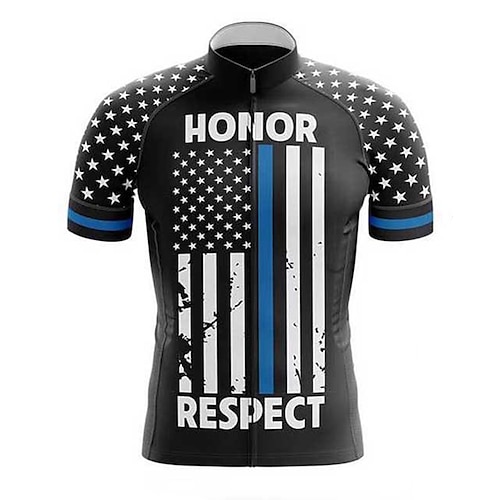 

21Grams Men's Cycling Jersey Short Sleeve Bike Top with 3 Rear Pockets Mountain Bike MTB Road Bike Cycling Breathable Quick Dry Moisture Wicking Reflective Strips Black USA National Flag Polyester
