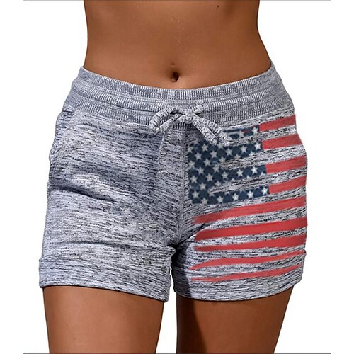 

Women's Shorts Cotton Blend Gray Black Mid Waist Sporty Athleisure Casual Independence Day Side Pockets Print Micro-elastic Short Comfort National Flag S M L XL XXL