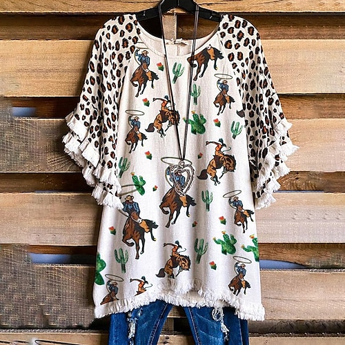 

Women's Plus Size Tops Blouse Graphic Print Short Sleeve Crewneck Streetwear Festival Daily Sports Polyester Spring Summer Green White