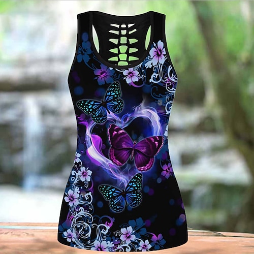

Women's Crew Neck Yoga Top Tank Top Summer Floral / Botanical Black / Yellow Purple Spandex Yoga Gym Workout Running Tee Tshirt Tank Top Sport Activewear Breathable Quick Dry Lightweight Stretchy Slim