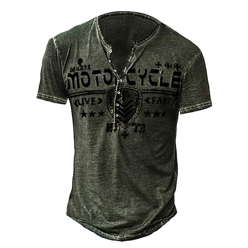 

Men's T shirt Tee Henley Shirt Letter Graphic Prints Henley Green Brown 3D Print Outdoor Casual Short Sleeve Button-Down Print Clothing Apparel Lightweight Breathable Big and Tall / Summer / Summer