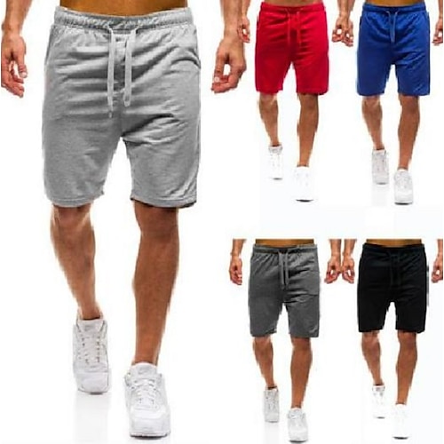 

Men's Summer Elastic Waist Casual Shorts Sports Pants Solid Color with Pocket Drawstring for Beach