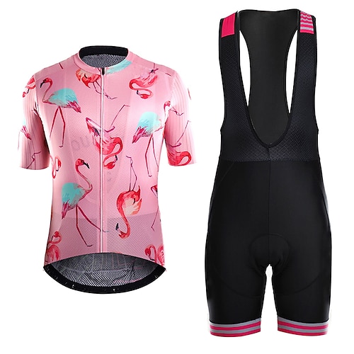 

21Grams Women's Cycling Jersey with Bib Shorts Short Sleeve Mountain Bike MTB Road Bike Cycling Rosy Pink Bird Bike Clothing Suit 3D Pad Breathable Quick Dry Moisture Wicking Back Pocket Polyester