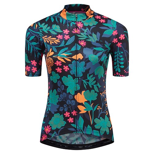 

21Grams Women's Cycling Jersey Short Sleeve Bike Top with 3 Rear Pockets Mountain Bike MTB Road Bike Cycling Breathable Quick Dry Moisture Wicking Reflective Strips Green Floral Botanical Polyester