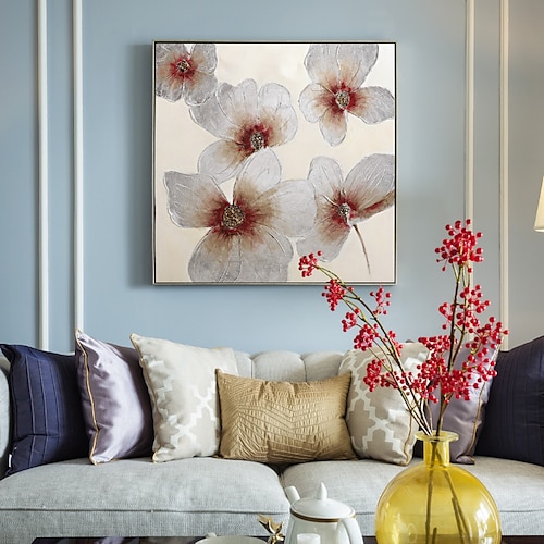 

Oil Painting Handmade Hand Painted Wall Art Abstract White Flowers Canvas Painting Home Decoration Decor Stretched Frame Ready to Hang