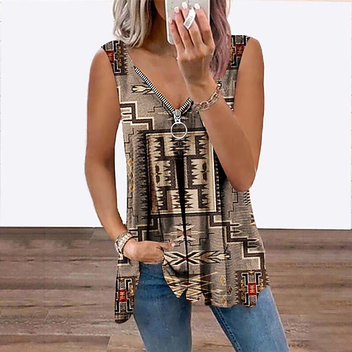 

Damen Tank Top Weste Blau Purpur Braun Geometrisch Fließende Tunika Viertel Postleitzahl Ärmellos Täglich Wochenende Strassenmode Ethnisch Brautkleider schlicht V Ausschnitt Standard Geometrisch S