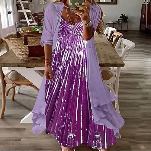 

Women's Dress Set Two Piece Dress Long Dress Maxi Dress Purple Half Sleeve Color Gradient Print Summer Spring Crew Neck Stylish Loose Fit 2023 S M L XL XXL 3XL 4XL 5XL