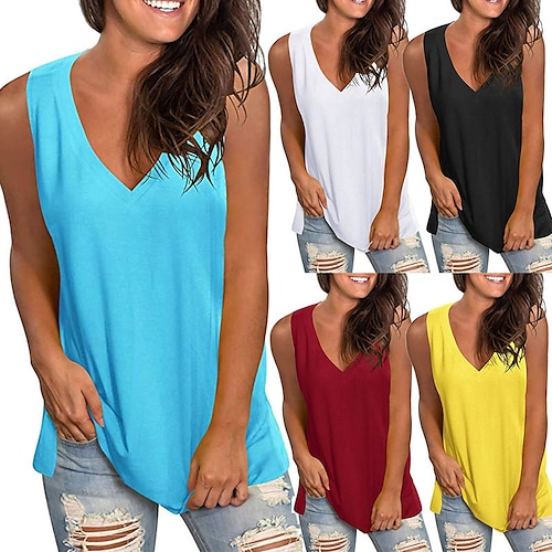 

Women's summer sleeveless v-neck Women's t-shirt waist top shirt