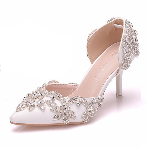 

Women's Wedding Shoes Wedding Party Wedding Heels Bridal Shoes Summer Rhinestone Crystal High Heel Pointed Toe Vintage Luxurious Elegant Faux Leather Loafer Solid Colored Ivory