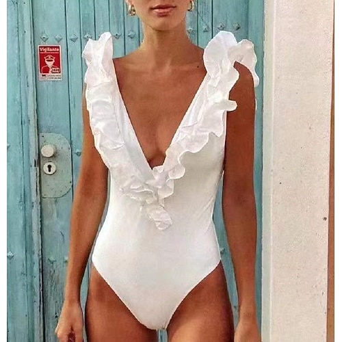 

Dame Badetøj Et stykke Monokini Badedragter Normal badedragt Mavekontrol Tynd Helfarve Hvid Camisole Bodysuit Med stropper Badedragter nyt Ferie Mode / Sexet / BH med indlæg