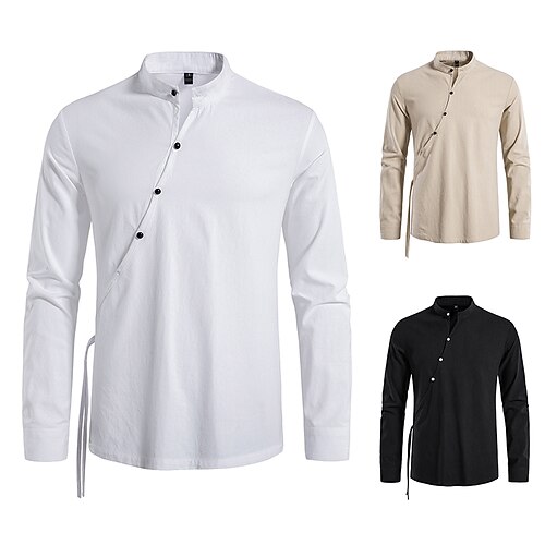 

Men's Shirt non-printing Solid Color Plus Size Stand Collar Daily Long Sleeve Tops Fashion White Black Khaki Summer Shirts