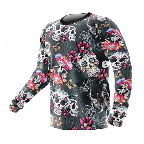 

21Grams Men's Downhill Jersey Long Sleeve Mountain Bike MTB Road Bike Cycling Black Skull Floral Botanical Bike Warm Breathable Moisture Wicking Polyester Spandex Sports Skull Floral Botanical