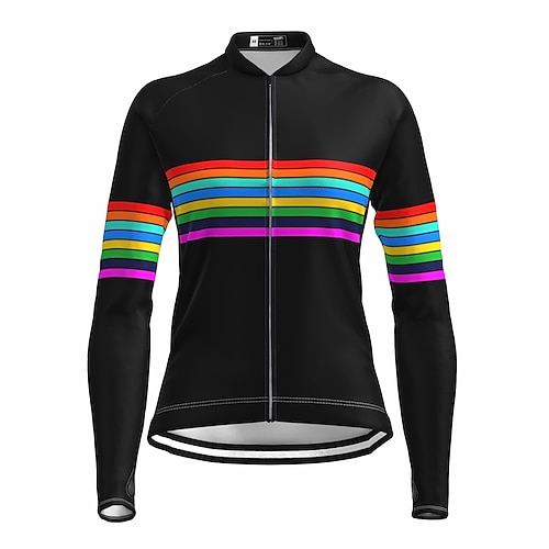 

21Grams Women's Cycling Jersey Long Sleeve Bike Top with 3 Rear Pockets Mountain Bike MTB Road Bike Cycling Breathable Quick Dry Moisture Wicking Reflective Strips Black Rainbow Stripes Polyester