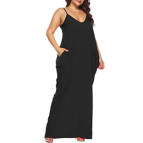 

Women's Plus Size T Shirt Dress Tee Dress Solid Color V Neck Sleeveless Spring Summer Casual Maxi long Dress Causal Date Dress