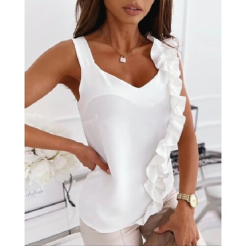 

Thick Strap V-Neck Ruffle Hem Top