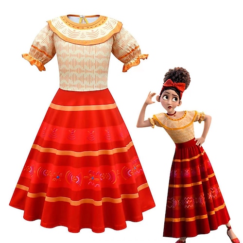 

Encanto Encanto Dolores Madrigal Dress Cosplay Costume Party Costume Girls' Movie Cosplay Cute Party Orange Dress Halloween Children's Day Masquerade Polyester / Cotton