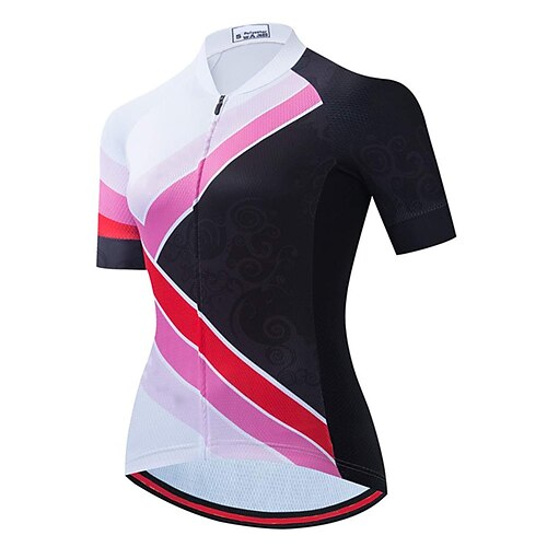 

21Grams Women's Cycling Jersey Short Sleeve Bike Top with 3 Rear Pockets Mountain Bike MTB Road Bike Cycling Breathable Quick Dry Moisture Wicking Reflective Strips Rosy Pink Stripes Polyester Spandex