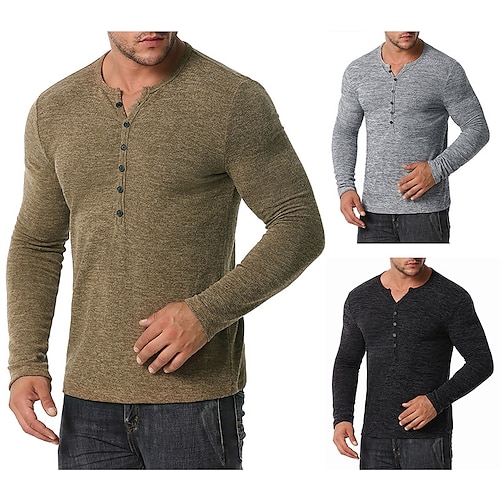 

Hombre Camiseta Henley Shirt Color sólido Henley Gris Claro Gris Oscuro Café Calle Casual Manga Larga Abotonar Ropa Básico Casual Clásico Grande y alto