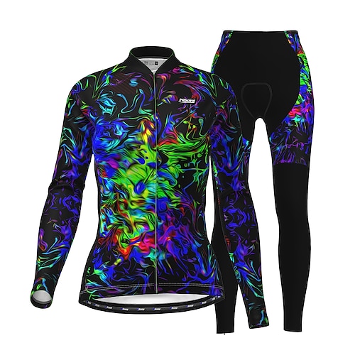 

21Grams Women's Cycling Jersey with Tights Long Sleeve Mountain Bike MTB Road Bike Cycling Black Green Sky Blue Graphic Rainbow Bike Clothing Suit 3D Pad Warm Breathable Quick Dry Reflective Strips