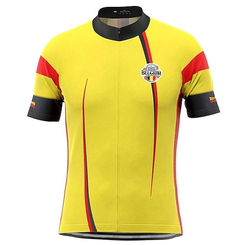 

21Grams Men's Cycling Jersey Short Sleeve Bike Top with 3 Rear Pockets Mountain Bike MTB Road Bike Cycling Breathable Quick Dry Moisture Wicking Reflective Strips Yellow Belgium Polyester Spandex