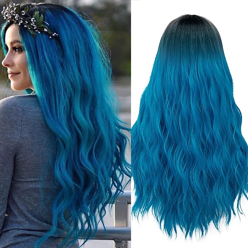 

Blue Wigs for Women Wig Women's Wig Blue Long Wavy Curls Natural / for Women Daily Anime Cosplay Costume Party Halloween Carnival
