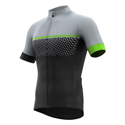 

21Grams Men's Cycling Jersey Short Sleeve Bike Top with 3 Rear Pockets Mountain Bike MTB Road Bike Cycling Breathable Quick Dry Moisture Wicking Reflective Strips Gray Green Polka Dot Stripes