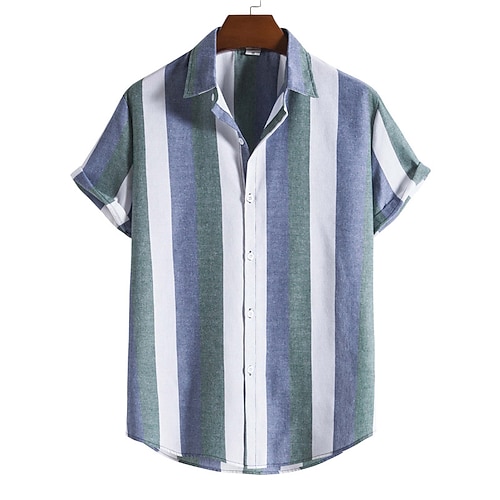 

Men's Summer Hawaiian Shirt Striped Turndown Street Casual Button-Down Print Short Sleeve Tops Casual Fashion Breathable Comfortable Blue Summer Shirts Summer Shirts