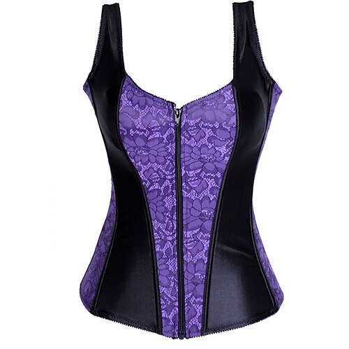 

Corset Women's Corsets Halloween Prom Party & Evening Club Purple Beige Sexy Overbust Corset Zipper Lace Up Tummy Control Flower Spring Summer