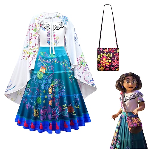 Magic Wardrobes Encanto Mirabel Cute Printing Blue Long Skirt Suit Halloween Cosplay Accessories Brown Printing Shoulder Bag