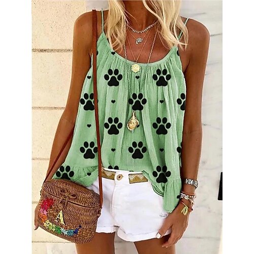 

Women's Tank Top Shirt Green Blue Gray Graphic Ruffle Print Sleeveless Holiday Weekend Streetwear Casual Round Neck Regular S / 3D Print