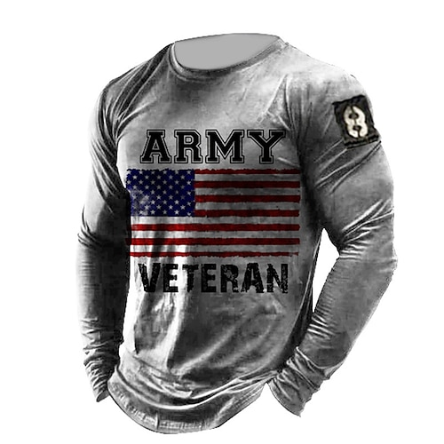 

Men's Unisex T shirt Tee Letter Graphic Prints National Flag Crew Neck Gray 3D Print Outdoor Daily Long Sleeve Print Clothing Apparel Lightweight Casual Classic Big and Tall