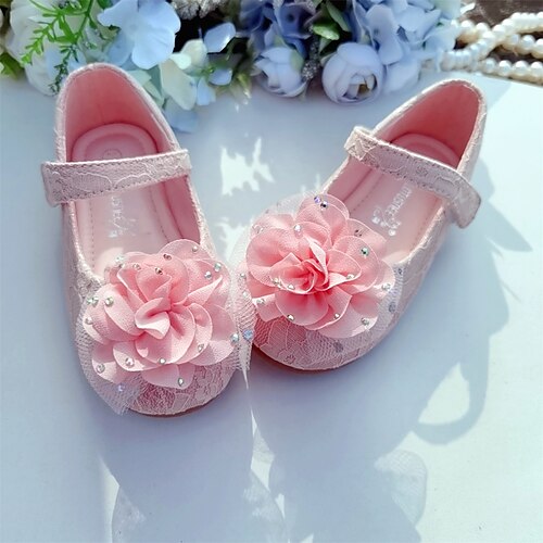 

Girls' Flats Flower Girl Shoes Lace Breathable Mesh Breathability Little Kids(4-7ys) Flower White Pink Fall Spring