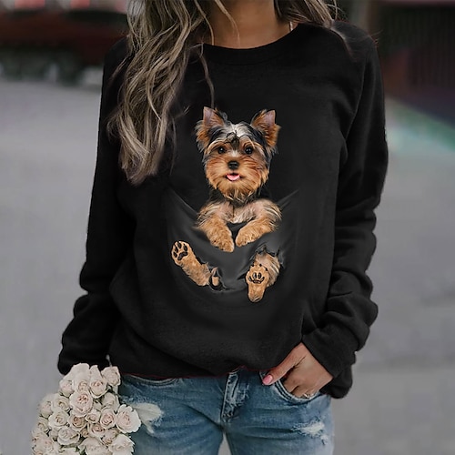 Women's Sweatshirt Pullover Dog 3D Print Casual Daily Sports Hot Stamping Cotton Basic Streetwear Hoodies Sweatshirts Loose White Black Brown, lightinthebox  - buy with discount