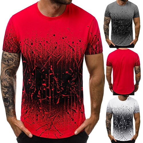 

Men's T shirt Tee Graphic Gradient Crew Neck Red Gray White Print Casual Holiday Short Sleeve Print Clothing Apparel Sports Fashion Designer Lightweight / Summer / Summer
