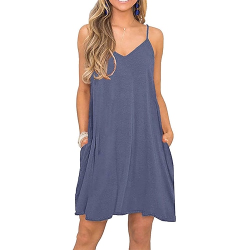 

Mulheres Vestido casual Vestido De Alça Minivestido Preto Vinho Azul Escuro Sem Manga Cor imaculada Bolsos Primavera Verão Decote V à moda Final de semana Ajuste Largo 2023 S M L XL XXL